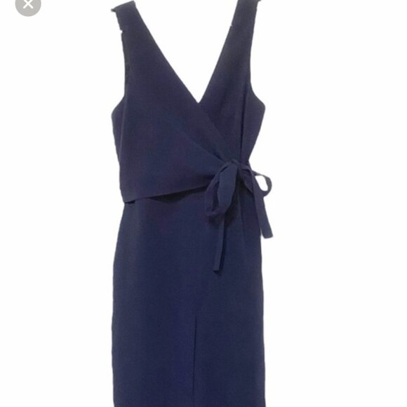 Club Monaco Navy Sleeveless Paneled Side Waist Tie Cropped Jumpsuit Size 0 - Picture 1 of 6
